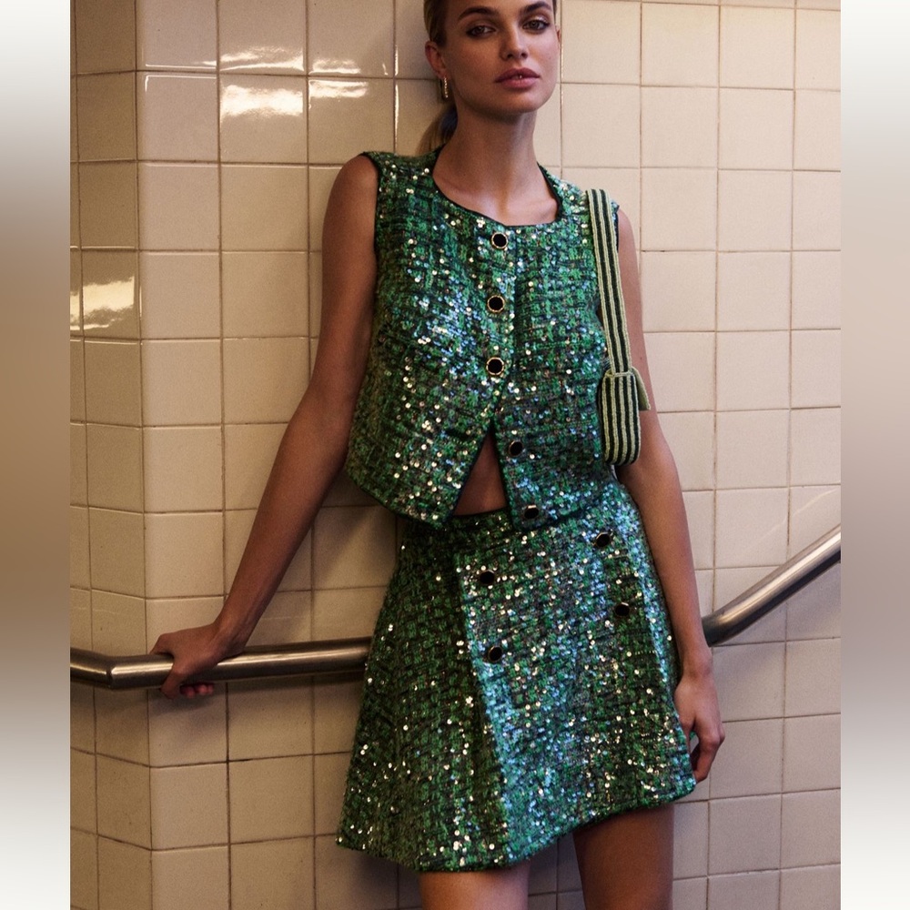 MAEVE Sequin Tweed Mini Skirt size XS